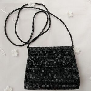 EUC INGE CHRISTOPHER  Black Fully Glass Beaded Prom Formal Snap Shoulder Purse